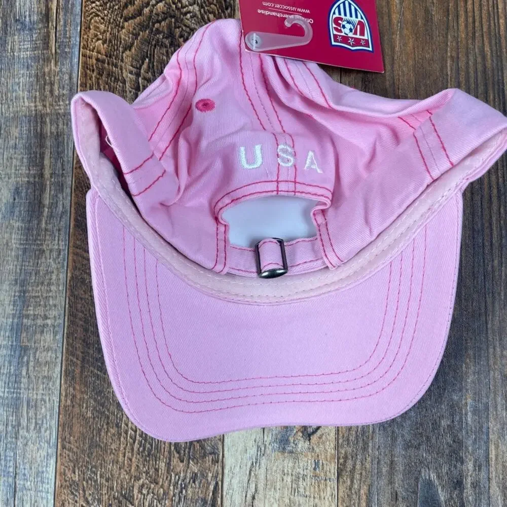 USA National Soccer Women's OS Pink 100% Cotton Adjustable Embroidered Logo Hat
